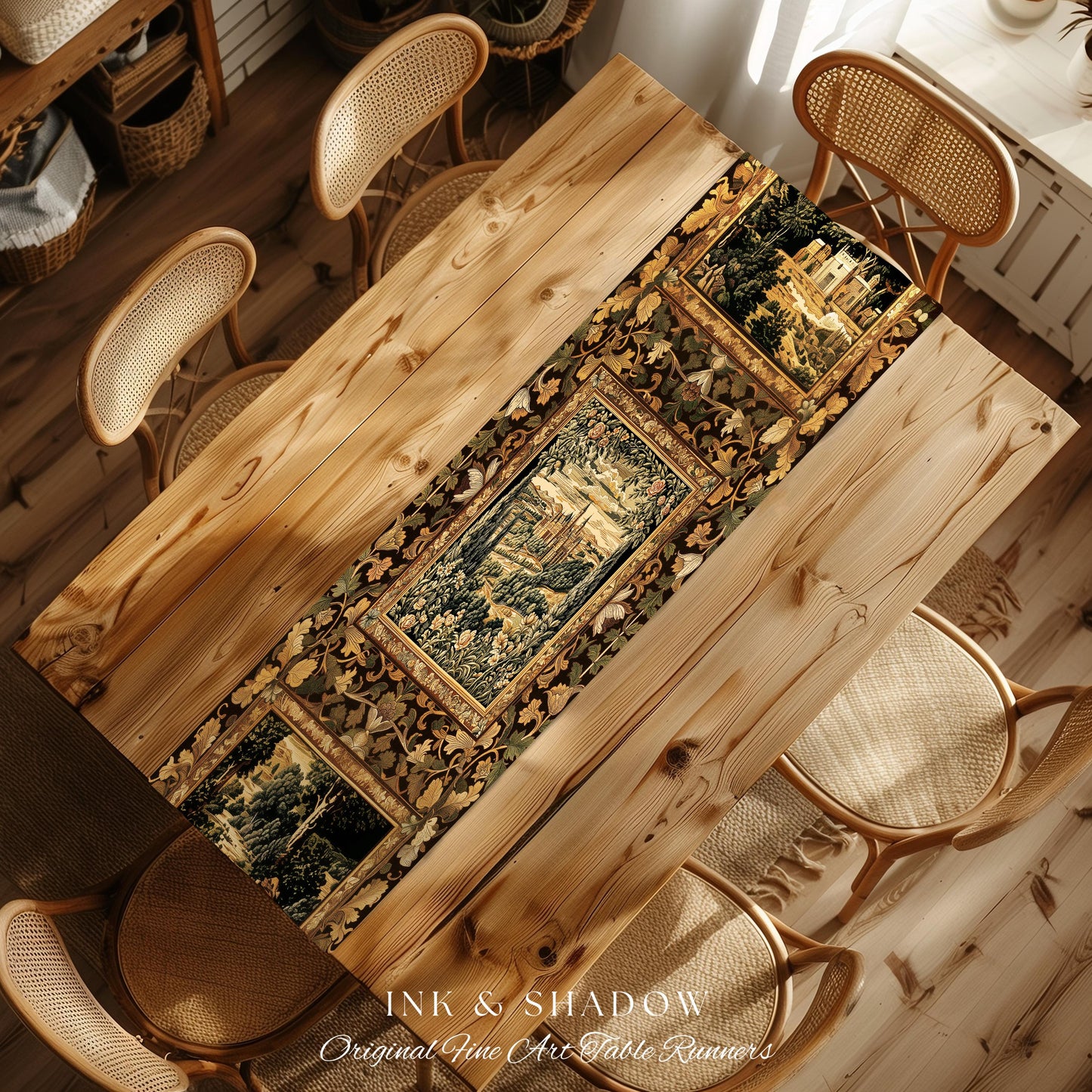 Romantic Victorian Botanical Table Runner | Medieval Woodland Fairytale Castle Whimsigothic Folklore Romantic Princesscore Victorian Art |