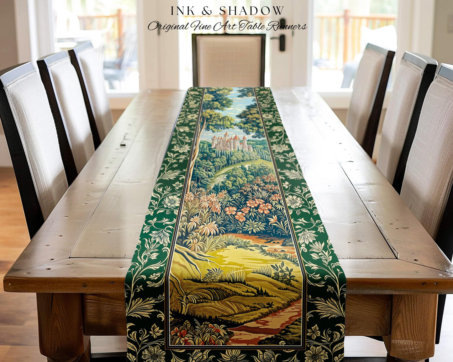 Fairytale Aesthetic Castle Table Runner Fairycore Folklore Inspired Decor | Magical Woodland Dining Room Whimsigothic Ethereal Forest Style