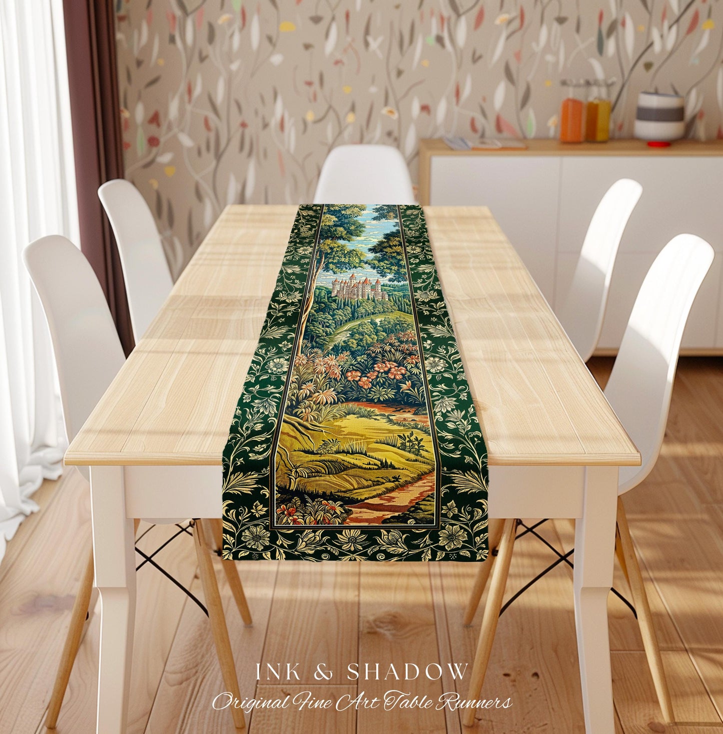 Fairytale Aesthetic Castle Table Runner Fairycore Folklore Inspired Decor | Magical Woodland Dining Room Whimsigothic Ethereal Forest Style