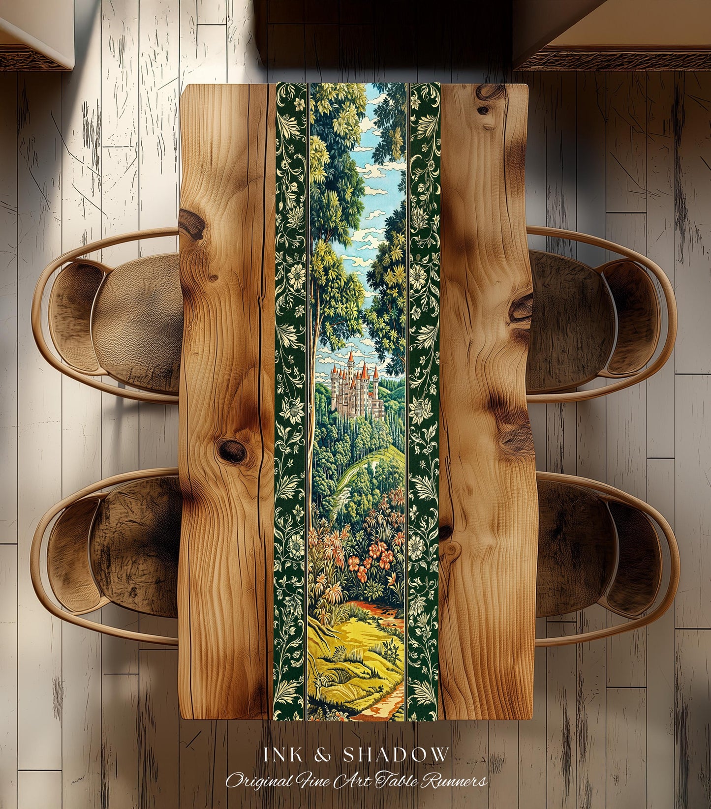 Fairytale Aesthetic Castle Table Runner Fairycore Folklore Inspired Decor | Magical Woodland Dining Room Whimsigothic Ethereal Forest Style