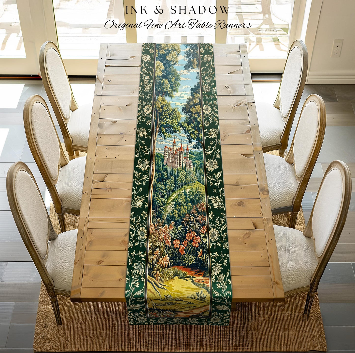 Fairytale Aesthetic Castle Table Runner Fairycore Folklore Inspired Decor | Magical Woodland Dining Room Whimsigothic Ethereal Forest Style