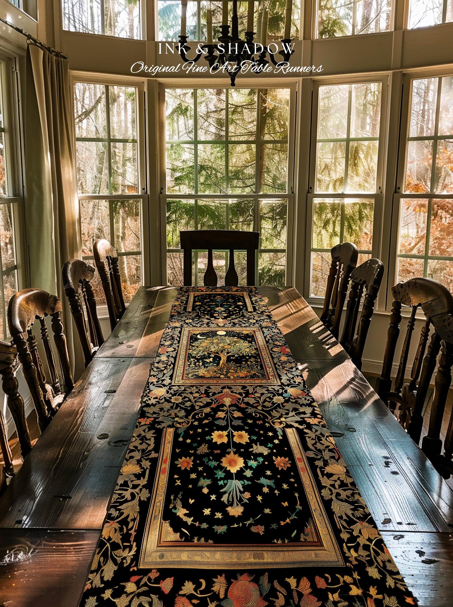 Rustic Medieval Fairycore Table Runner | Gothic Forest Home Decor Maximalist Aesthetic Housewarming Gift Parisian Dining Room Chateaucore |