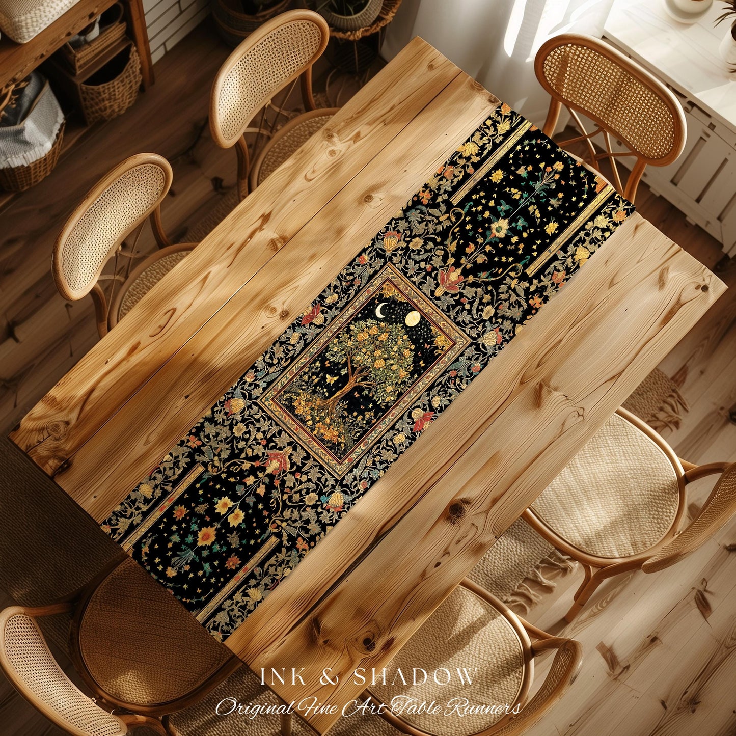 Rustic Medieval Fairycore Table Runner | Gothic Forest Home Decor Maximalist Aesthetic Housewarming Gift Parisian Dining Room Chateaucore |