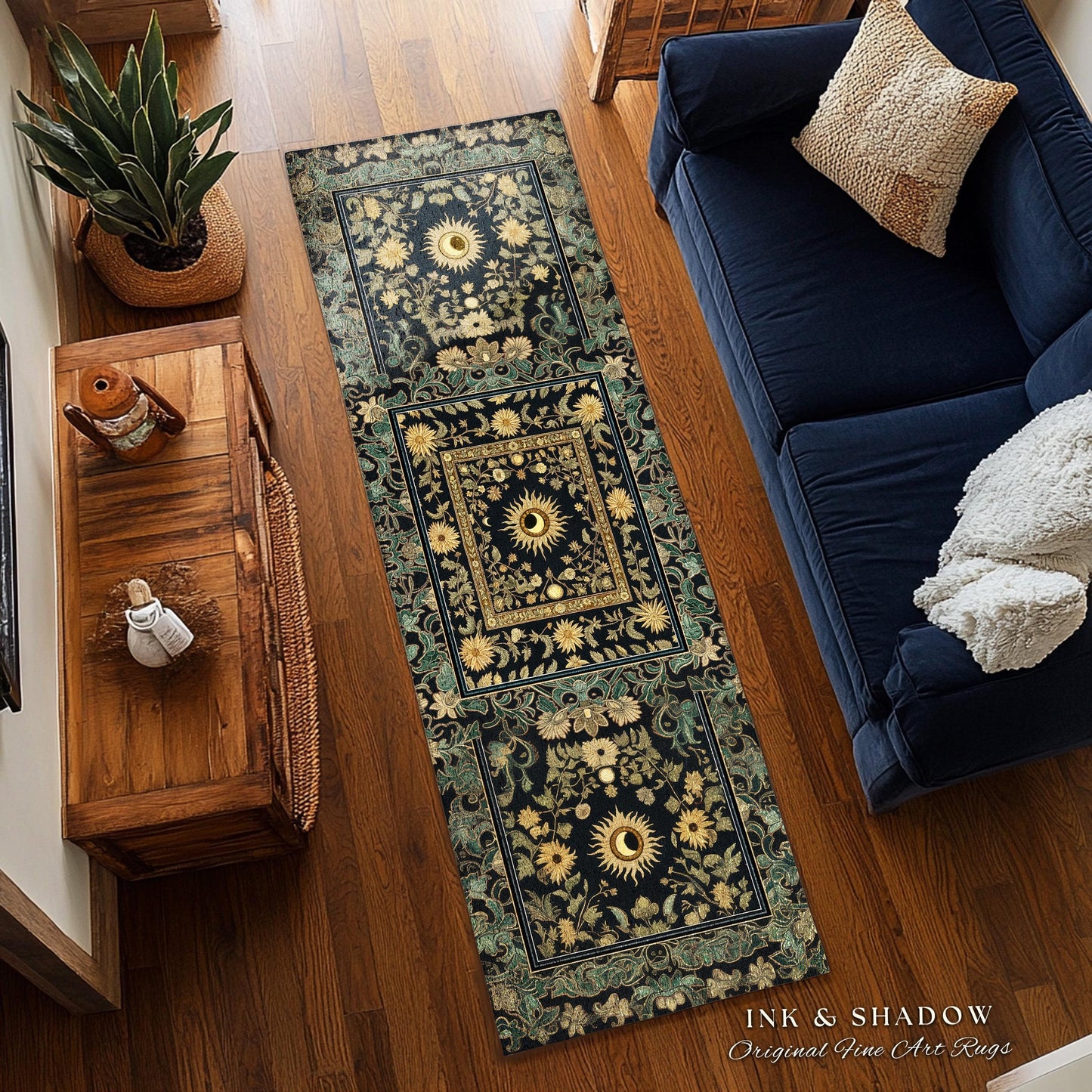 Earthy Spiritual Sun Accent Rug | Hippie Gothic Botanical Ethereal Mystic Bedroom Rug Whimsical Celestial Tarot Aesthetic Astrology Witchy |