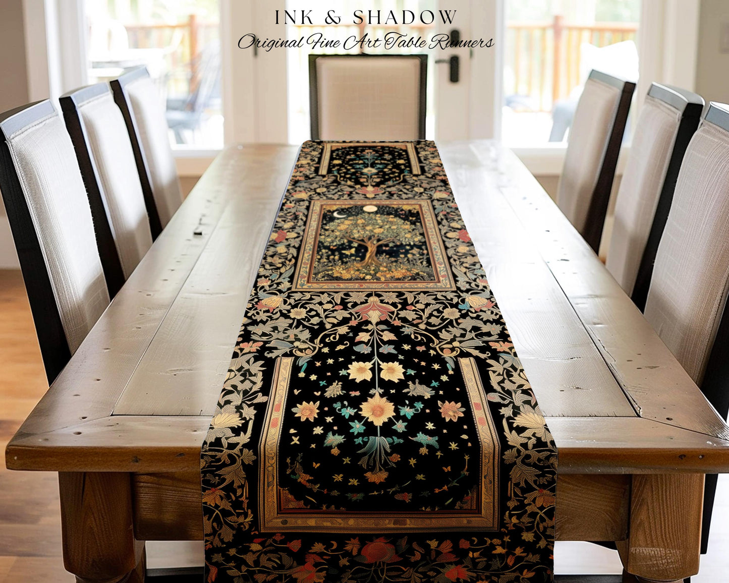 Rustic Medieval Fairycore Table Runner | Gothic Forest Home Decor Maximalist Aesthetic Housewarming Gift Parisian Dining Room Chateaucore |