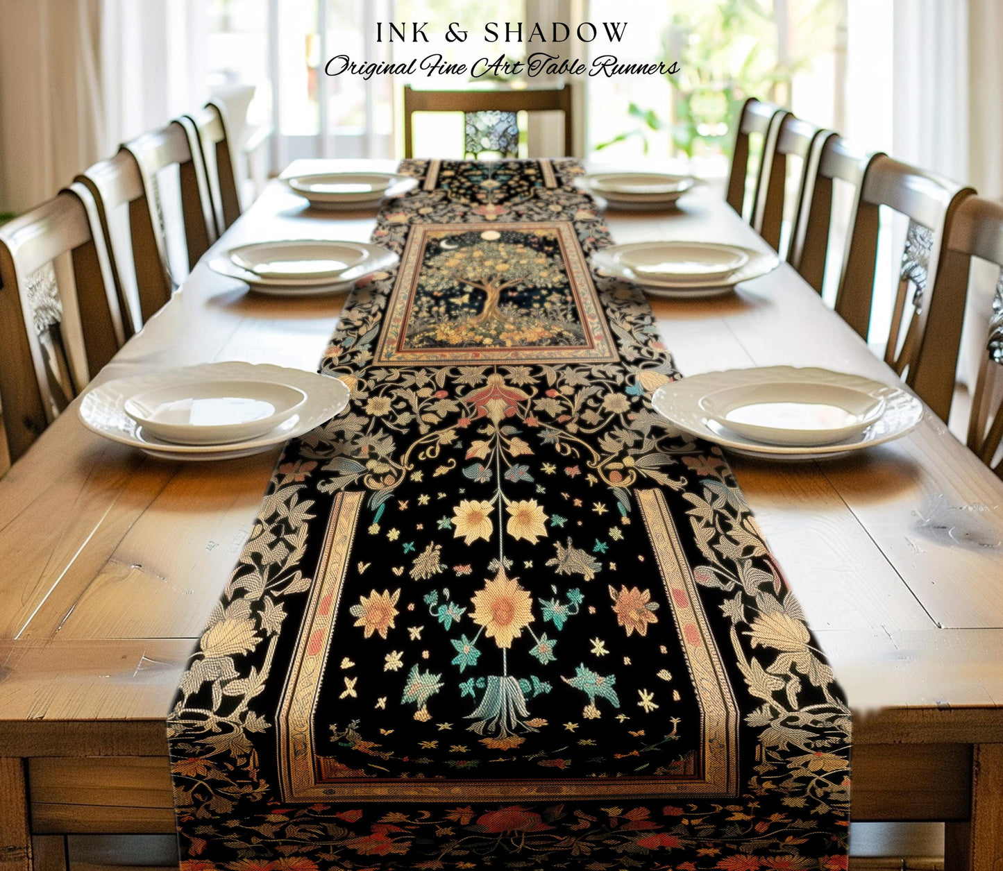 Rustic Medieval Fairycore Table Runner | Gothic Forest Home Decor Maximalist Aesthetic Housewarming Gift Parisian Dining Room Chateaucore |
