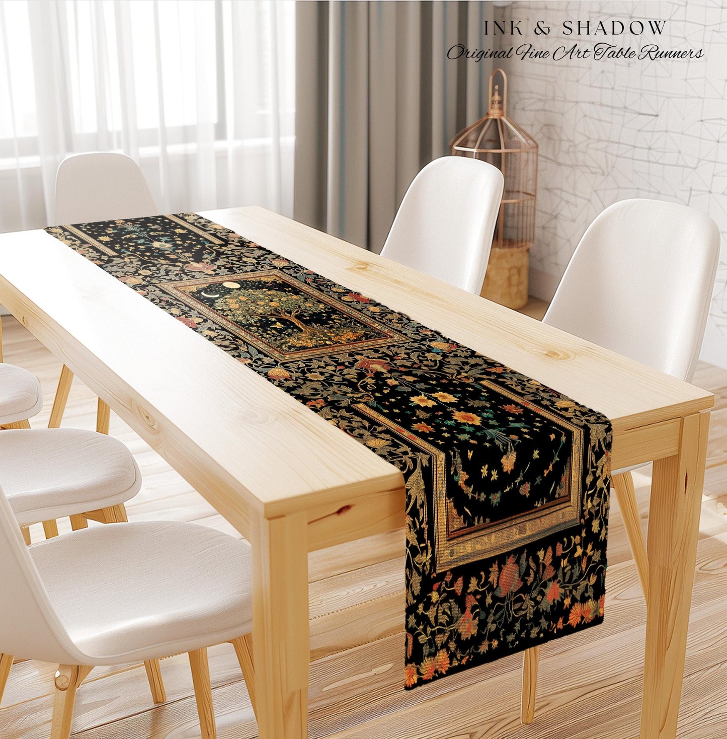 Rustic Medieval Fairycore Table Runner | Gothic Forest Home Decor Maximalist Aesthetic Housewarming Gift Parisian Dining Room Chateaucore |
