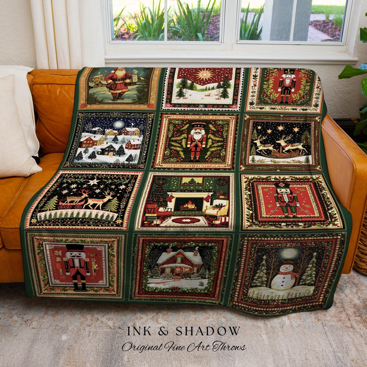 Classic Christmas Whimsy Throw Blanket | Festive Nutcracker Home Decor Santa Claus Tapestry Holiday Reindeer Aesthetic North Star Nostalgia