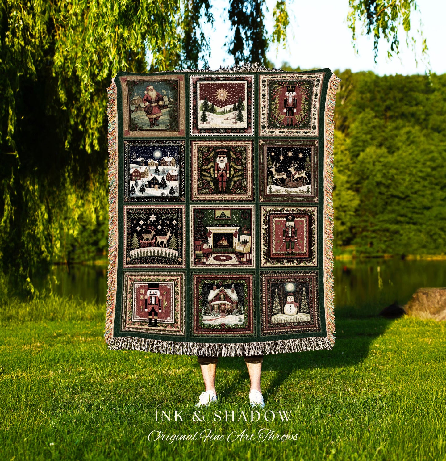 Classic Christmas Whimsy Throw Blanket | Festive Nutcracker Home Decor Santa Claus Tapestry Holiday Reindeer Aesthetic North Star Nostalgia