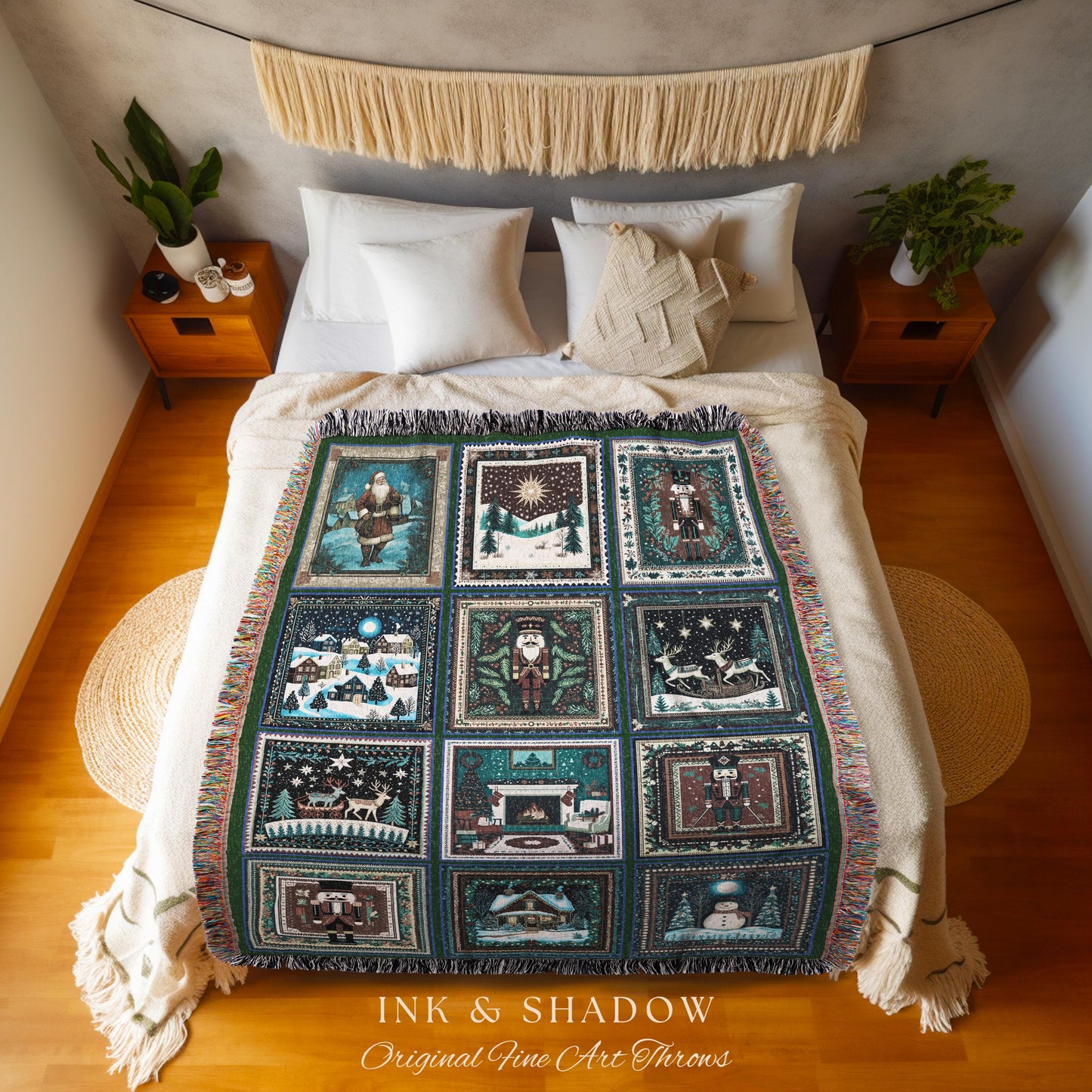 Enchanted Xmas Boho Christmas Throw | Yuletide Wonder Scandinavian Holiday Home Decor Winter Wonderland Cozy Hygge Aesthetic Christmas Tree