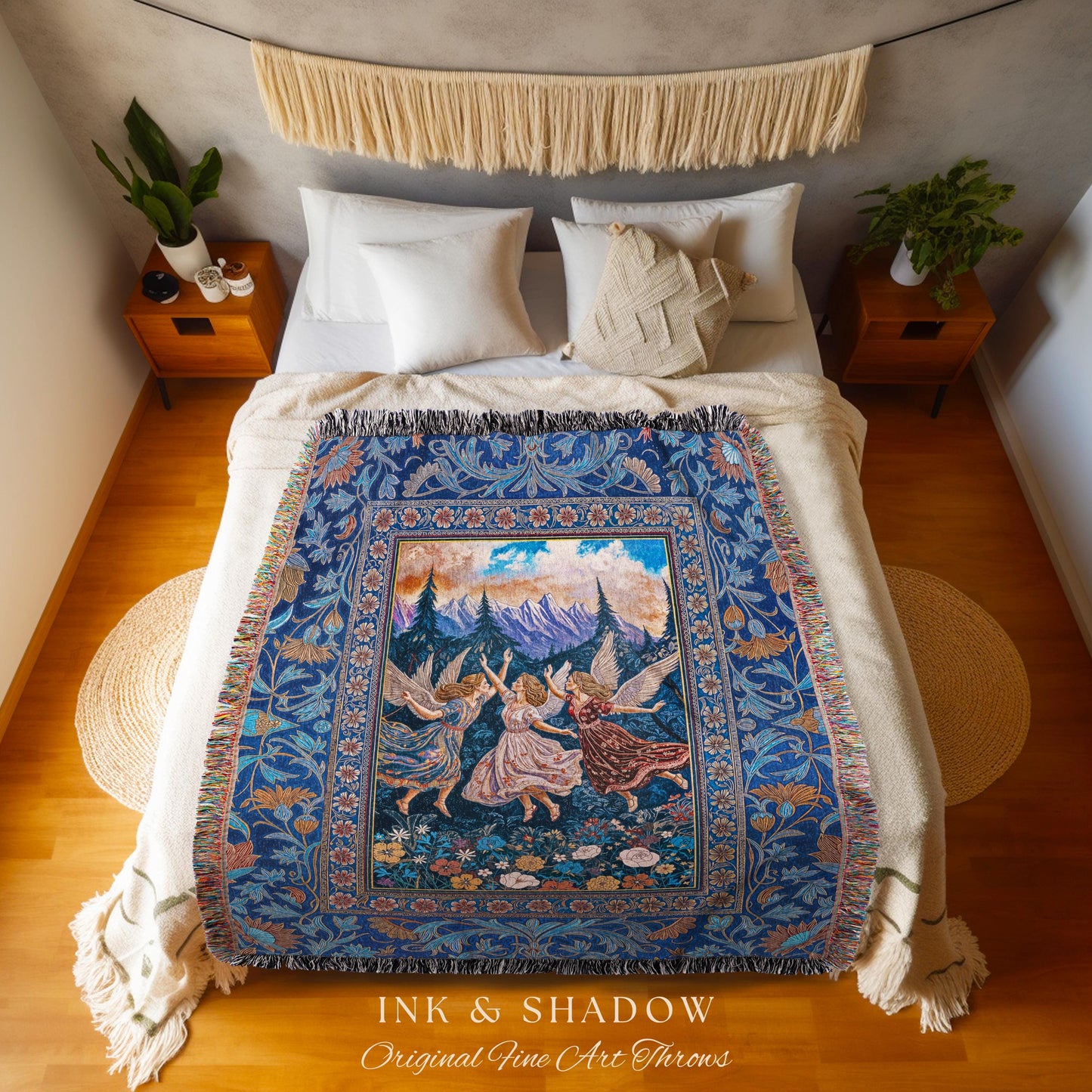 Whimsical Mythology Moody Woven Tapestry | Pastel Folklore Ethereal Throw Blanket Dreamy Cottagecore Medieval Bedroom Dark Aesthetic Witchy