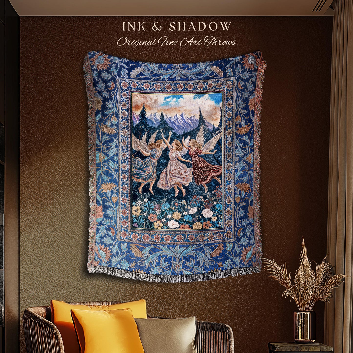 Whimsical Mythology Moody Woven Tapestry | Pastel Folklore Ethereal Throw Blanket Dreamy Cottagecore Medieval Bedroom Dark Aesthetic Witchy