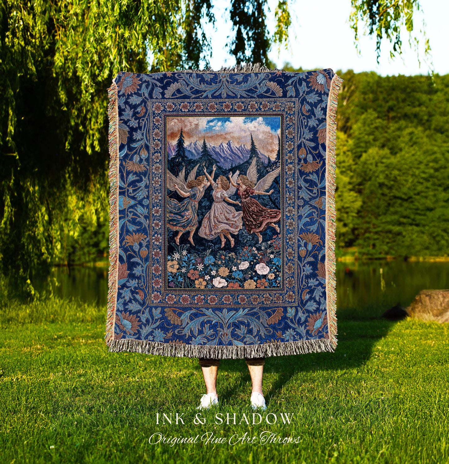 Whimsical Mythology Moody Woven Tapestry | Pastel Folklore Ethereal Throw Blanket Dreamy Cottagecore Medieval Bedroom Dark Aesthetic Witchy