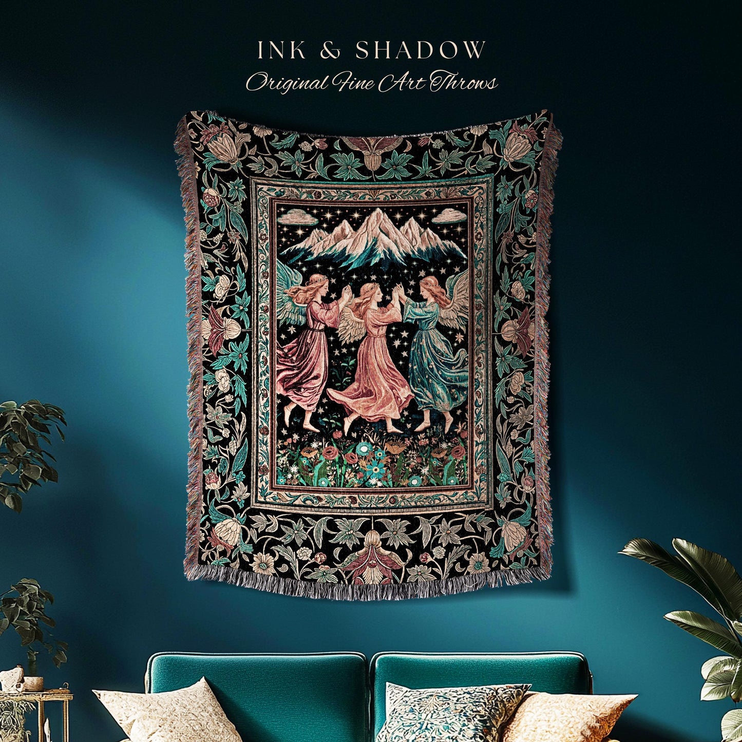 Fairycore Ethereal Angel Throw Blanket | Woodland Folklore Bohemian Midsummer Aesthetic Light Academia Cozy Forestcore Home Decor Witchy |
