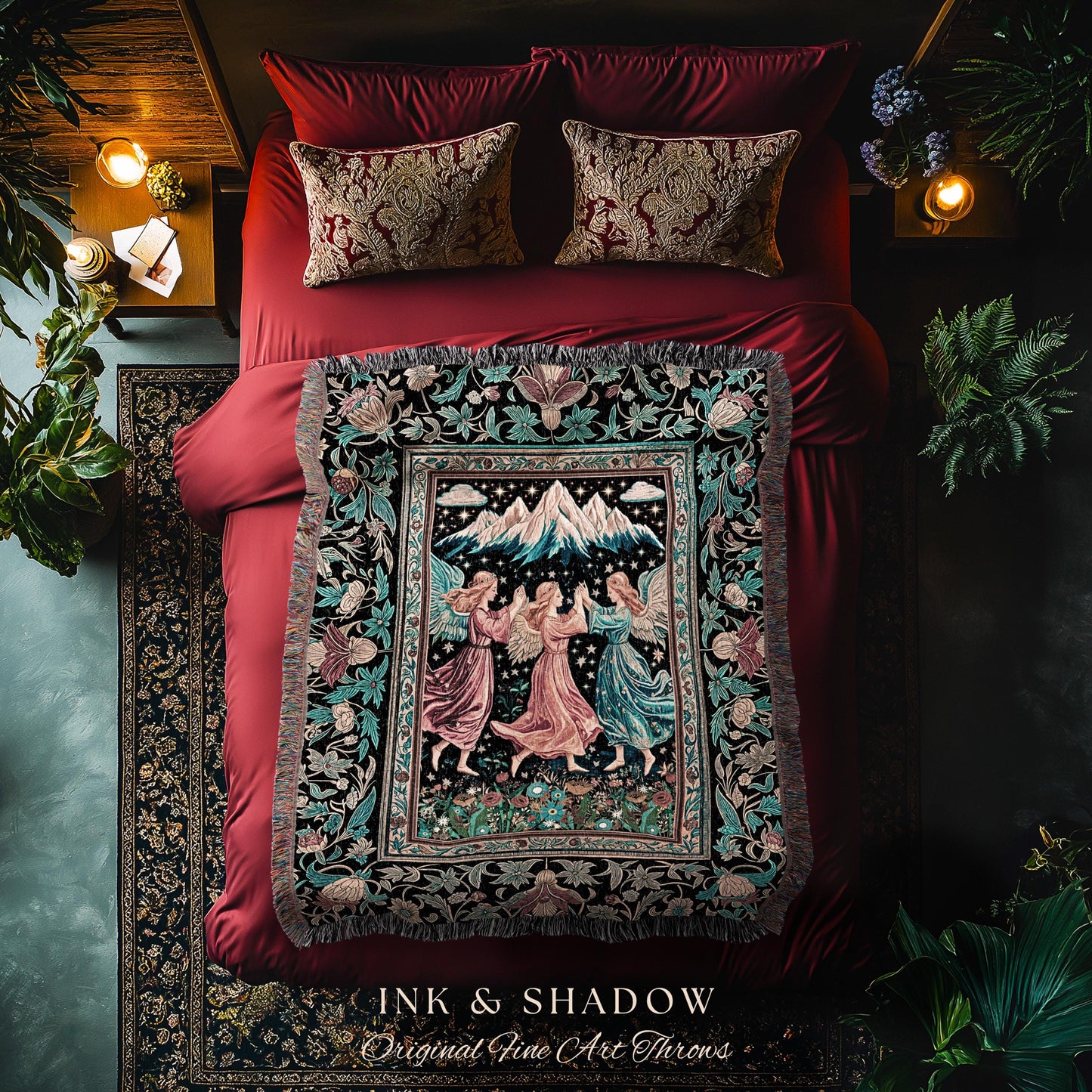 Fairycore Ethereal Angel Throw Blanket | Woodland Folklore Bohemian Midsummer Aesthetic Light Academia Cozy Forestcore Home Decor Witchy |