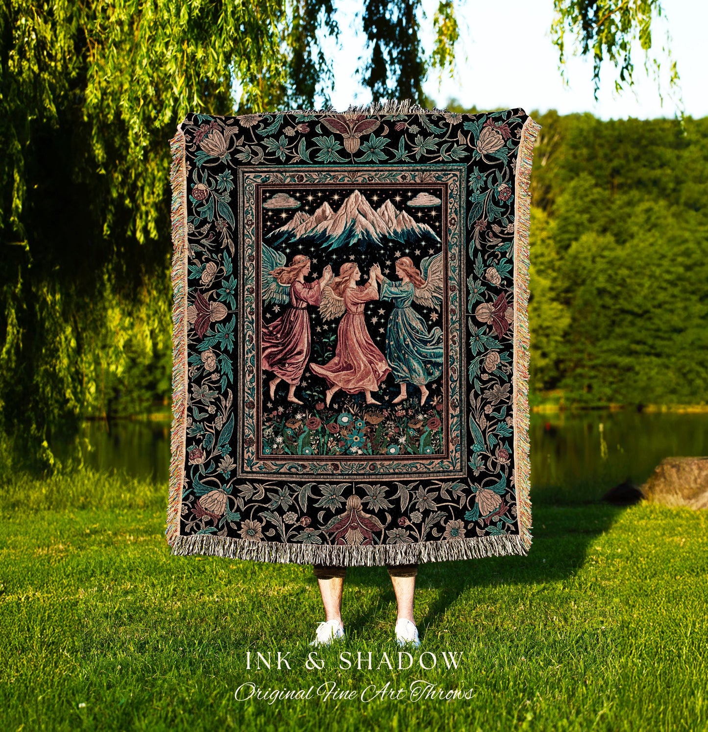 Fairycore Ethereal Angel Throw Blanket | Woodland Folklore Bohemian Midsummer Aesthetic Light Academia Cozy Forestcore Home Decor Witchy |