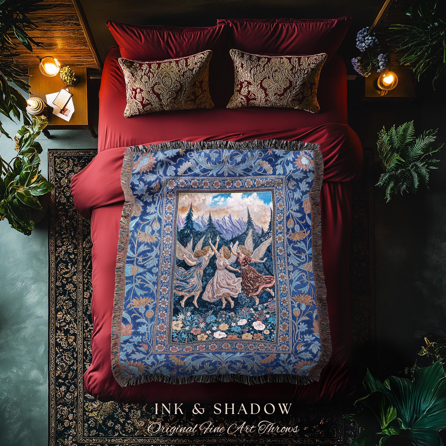 Whimsical Mythology Moody Woven Tapestry | Pastel Folklore Ethereal Throw Blanket Dreamy Cottagecore Medieval Bedroom Dark Aesthetic Witchy