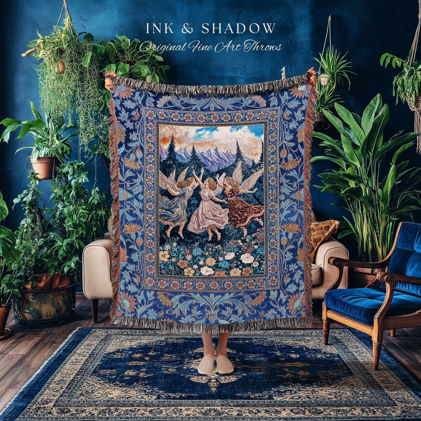 Whimsical Mythology Moody Woven Tapestry | Pastel Folklore Ethereal Throw Blanket Dreamy Cottagecore Medieval Bedroom Dark Aesthetic Witchy