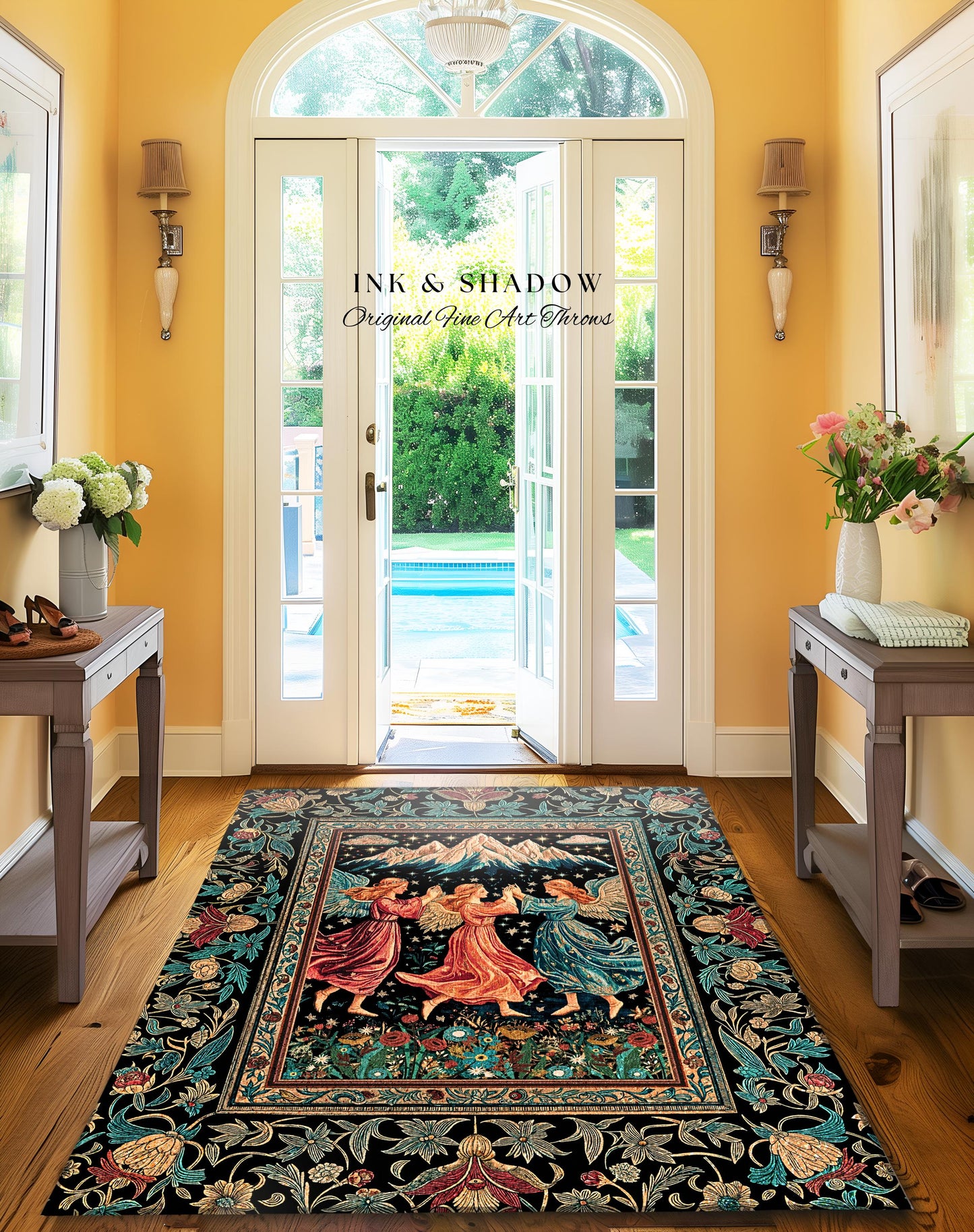 Fairycore Ethereal Angel Accent Rug | Woodland Folklore Bohemian Midsummer Aesthetic Light Academia Cozy Forestcore Home Decor Witchy Style