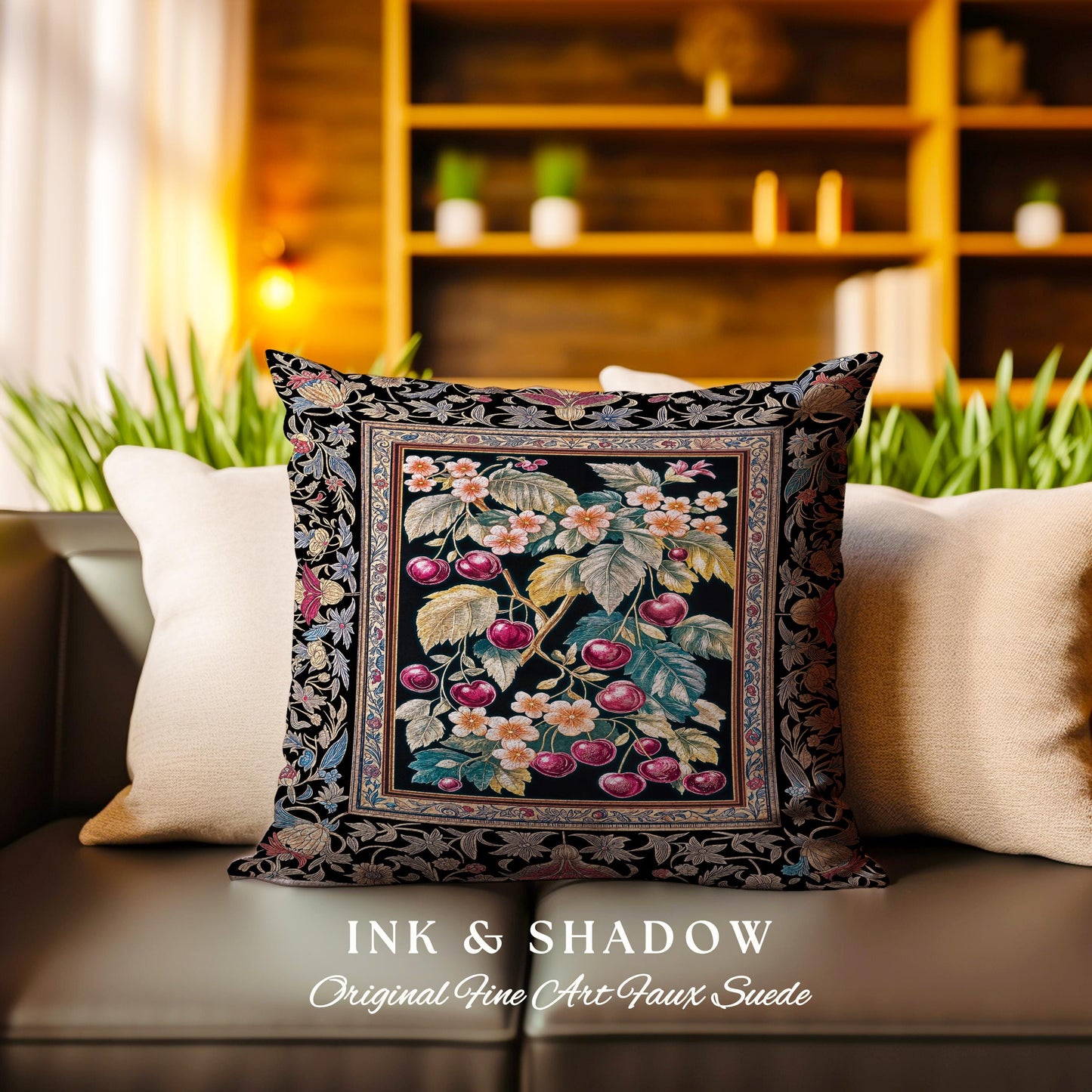 Dark Romantic Cherry Blossom Decorative Cushion Tapestry Throw Pillow