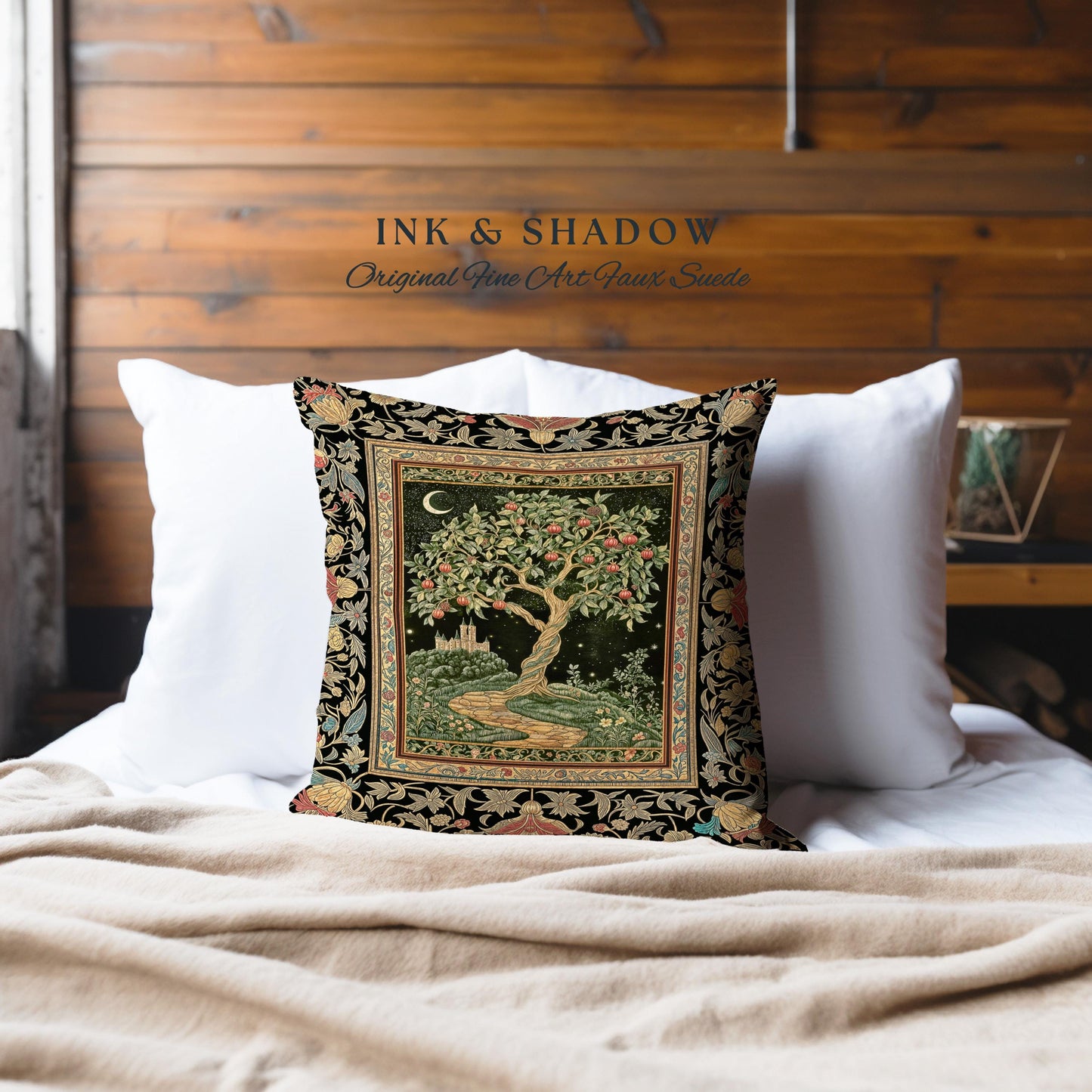 Moonlit Magic Whimsical Tree Tapestry Pillow Decorative Throw Cushion
