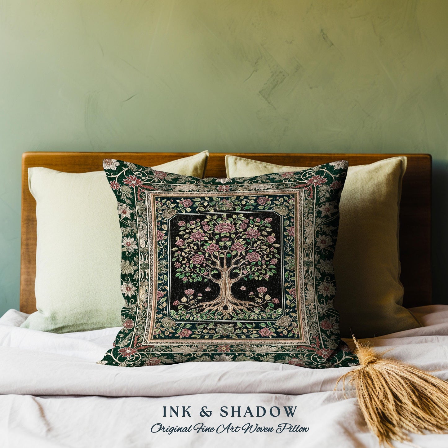 Floral Victorian Garden Tree Tapestry Pillow Decorative Throw Cushion