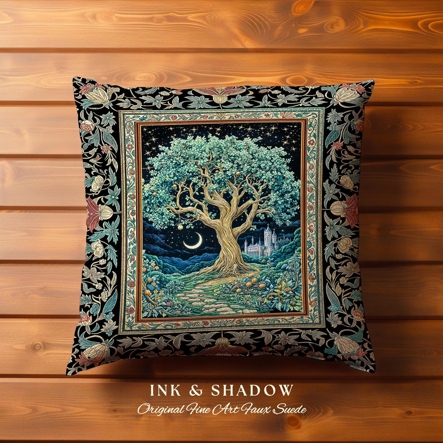 Fantasy Castle Tree of Life Tapestry Pillow Decorative Throw Cushion