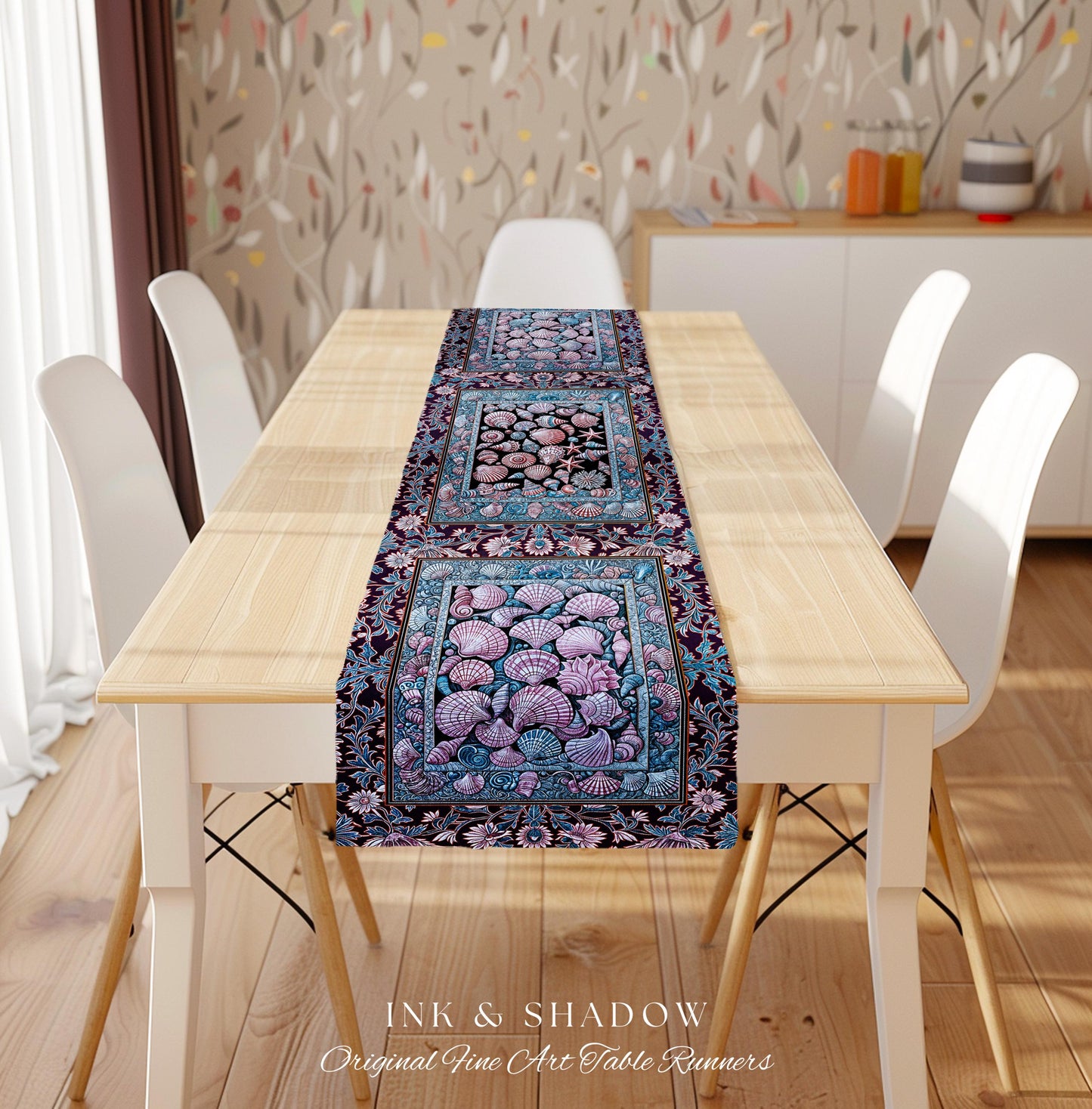 Dreamy Marine Sea Shell Blanket Table Runner Coastalcore Dining