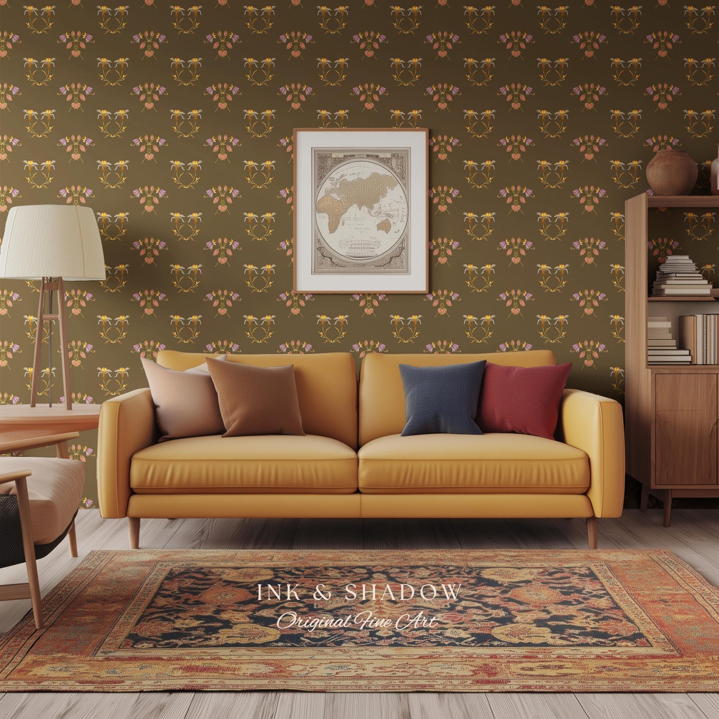 Sepia Floral Wallpaper Renaissance Style | Elegant Renter Friendly Wall Art Brown Repeating Pattern Luxury Removable Home Decor Baroque