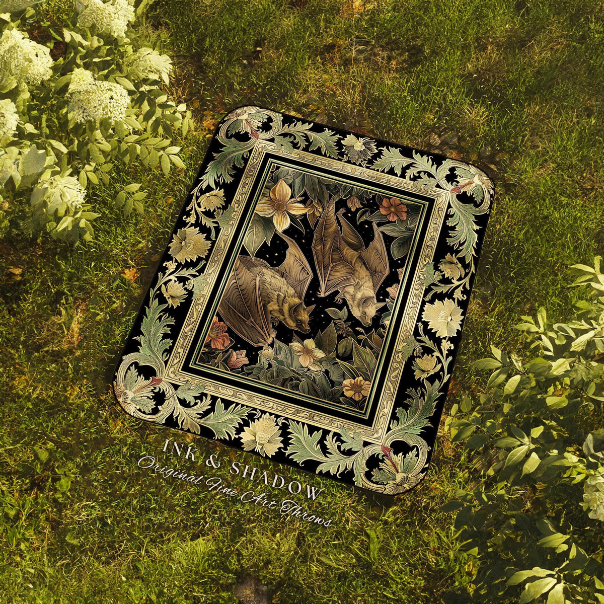 Goblincore Bat Lovers Tapestry Blanket Gothic Cottagecore | Dark Woodland Art Ethereal Botanical Woven Throw Mystic Moody Forest Home Decor