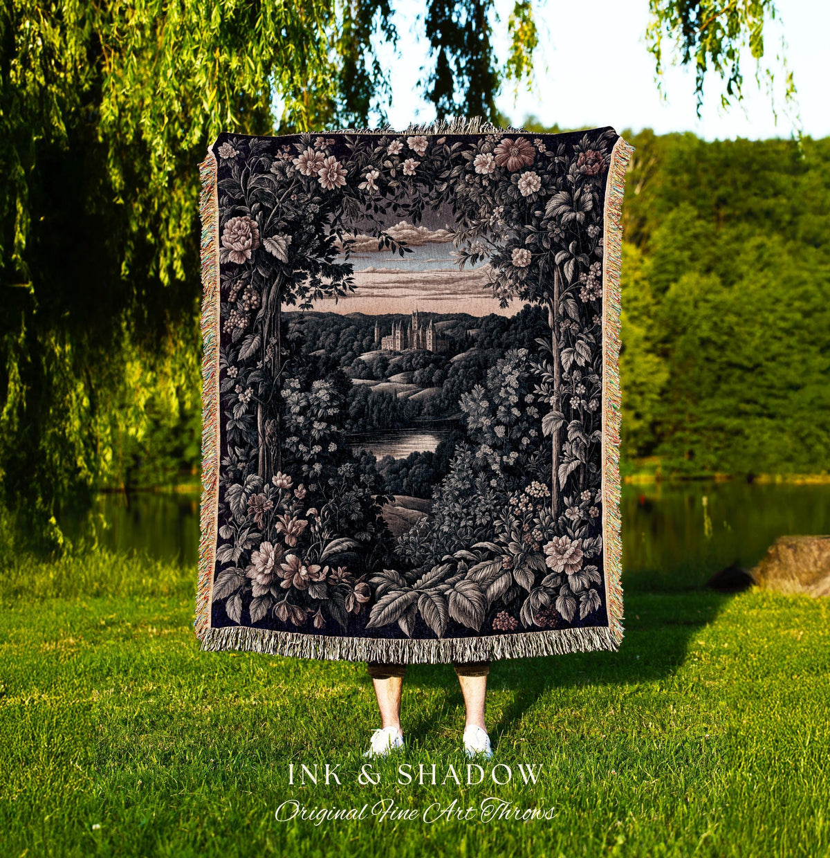 Pastel Fairy Aesthetic Wall Tapestry | Ethereal Woodland Floral Royalcore Woven Blanket Botanical Landscape Medieval Princess Rustic Decor