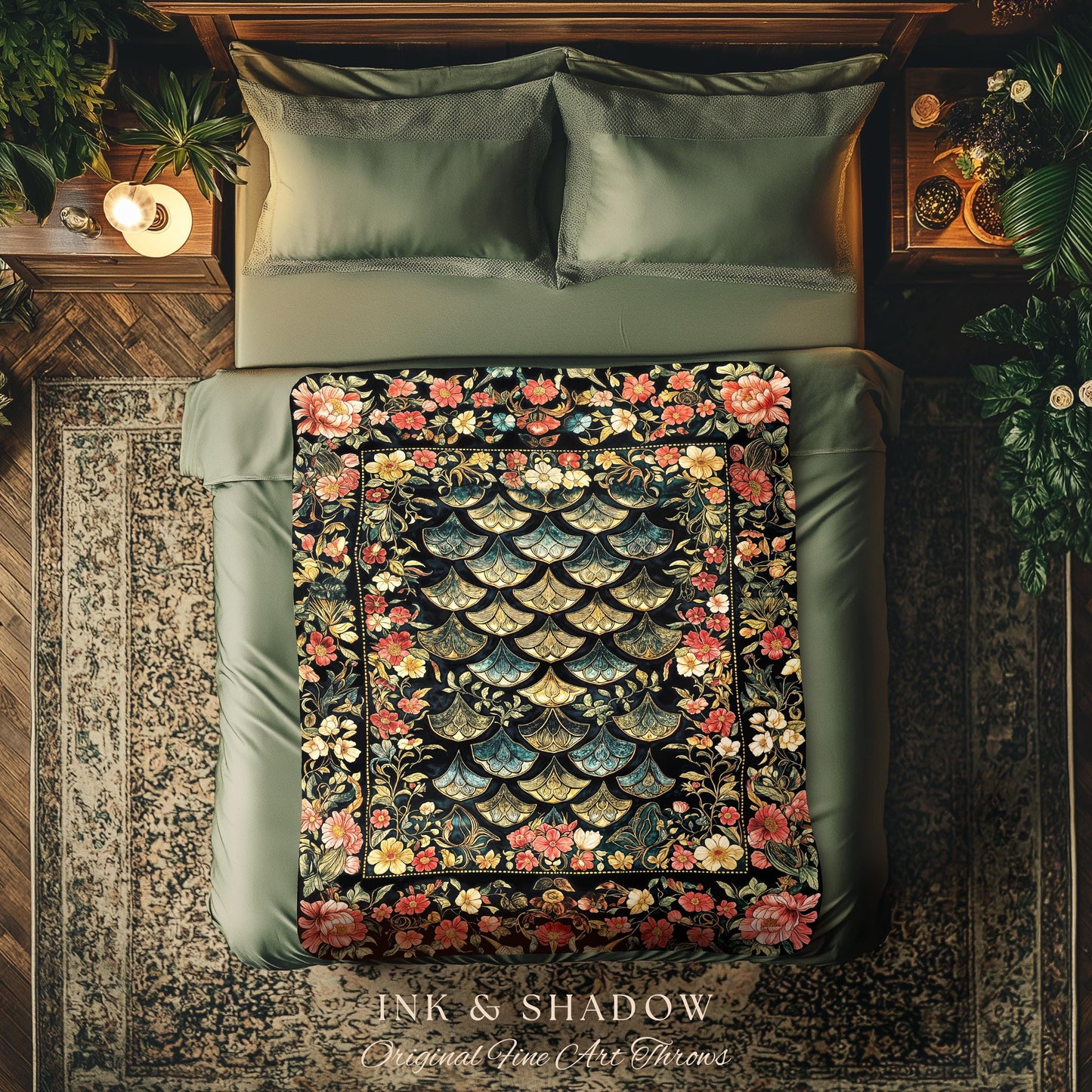 Floral Fantasy Fairytale Cozy Blanket | Ethereal Flowers Medieval Aesthetic Decorative Woven Tapestry Fairycore Bedroom Princess Bedding |