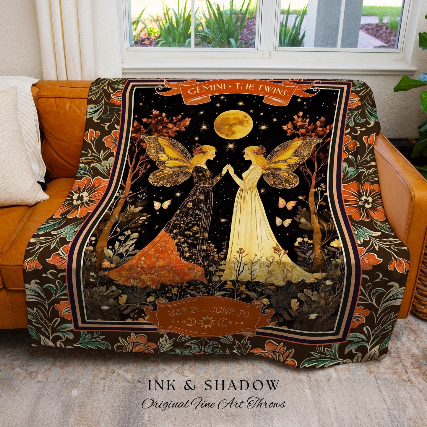 Baroque Romanticism Gemini Constellation Blanket Victorian Astrology Tapestry | The Twins Fairycore Celestial Decor for Gemini Birthday Gift