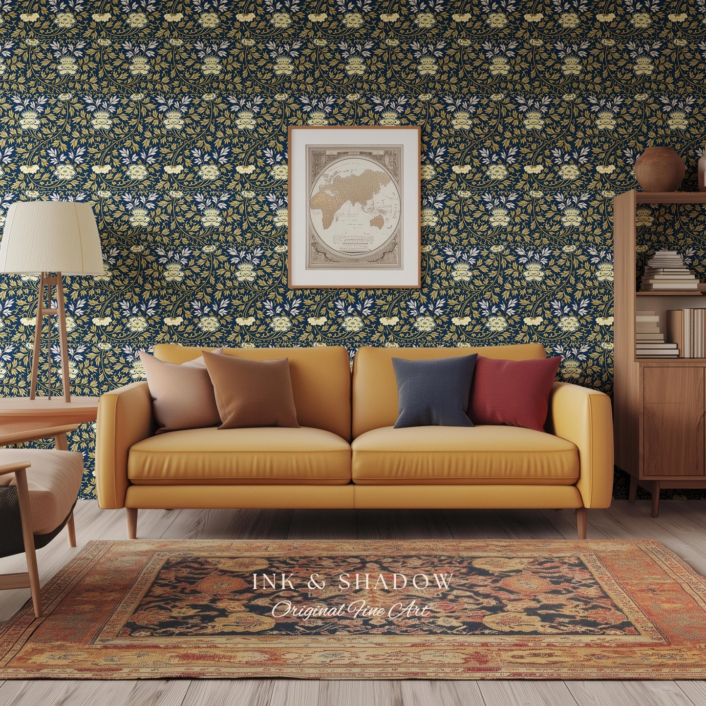 Old World Scrolling Vines Wallpaper | Historic Inspired European Wall Art Peel and Stick Victorian Aesthetic Maximalist Living Room