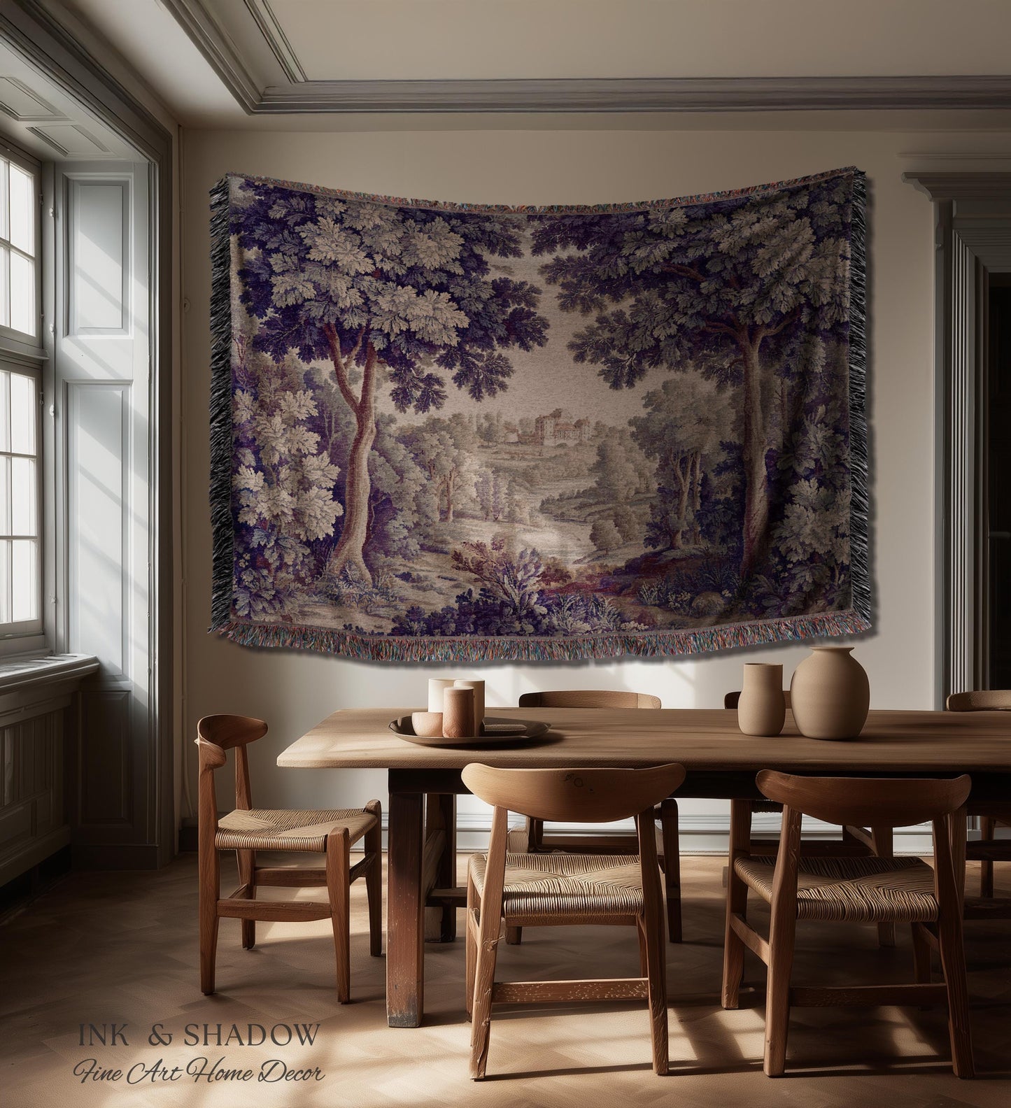 Ornate Forest Baroque Jacquard Tapestry | Traditional Landscape Grandmillenial Wall Hanging Victorian Rococo Bedroom Wall Art European Art