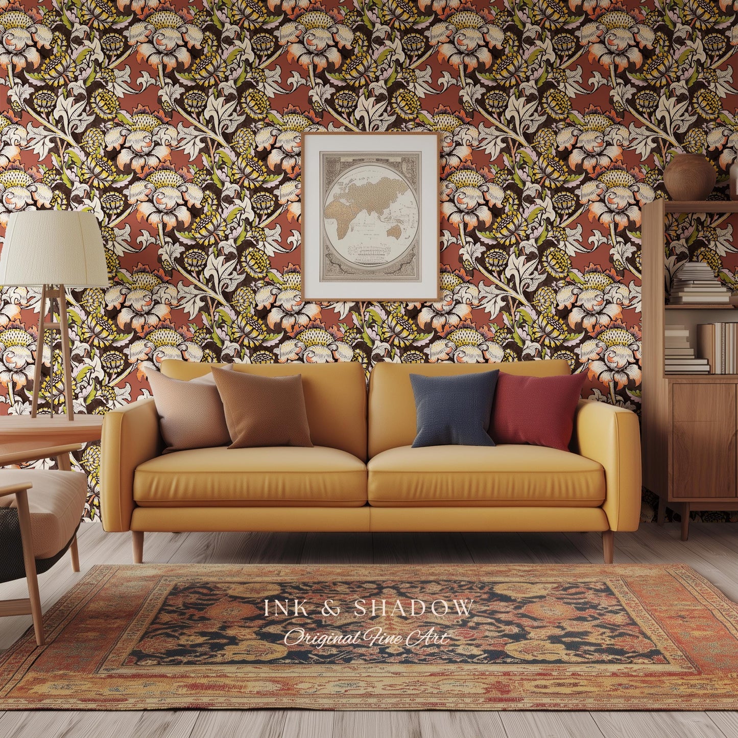 Autumn Maximalist Old-World Wallpaper | Library English Decorative Textile William Morris Bedroom Renter Friendly Arts and Crafts Design