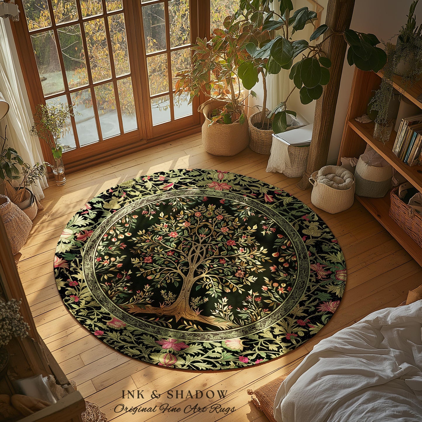 Art Nouveau Maximalist Tree Rug | Ornate Botanical Accent Rug Tree of Life Motif Medieval Floral Pattern Romantic Style Morris Inspired |