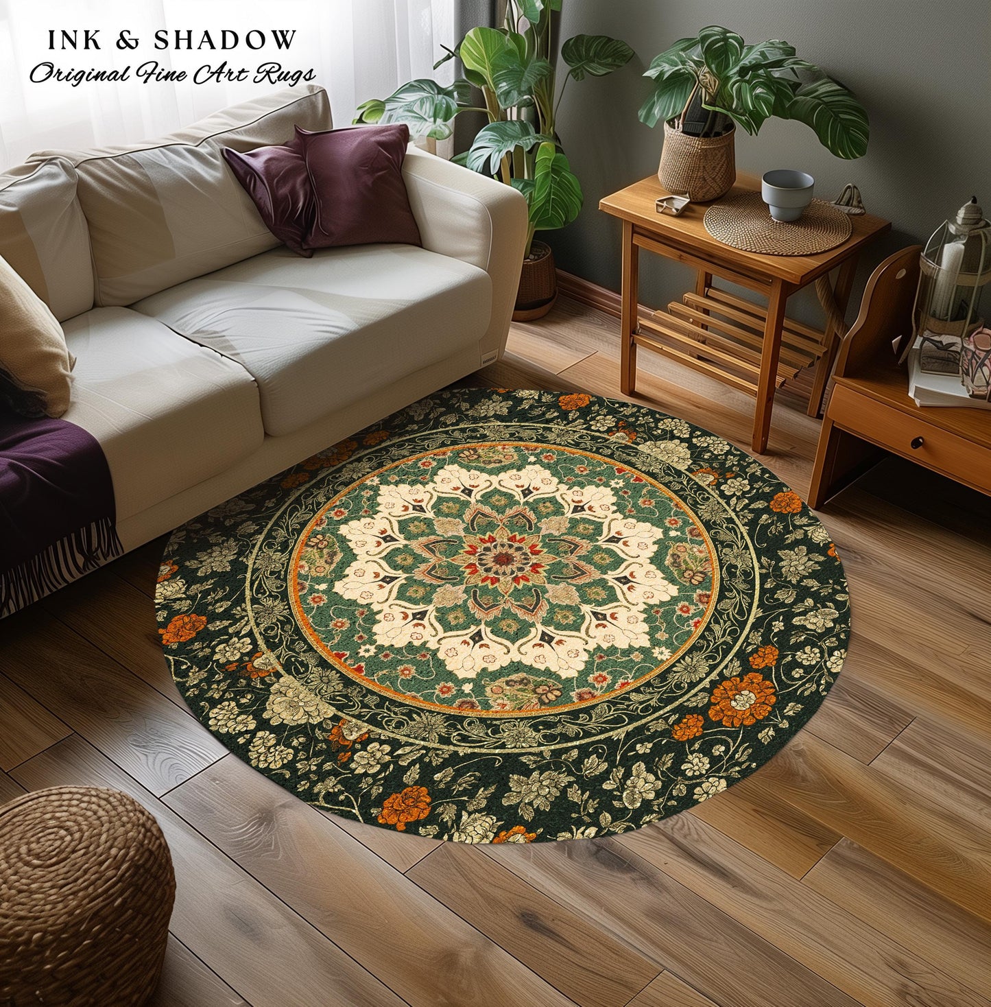 Aesthetic Sage Green Gothic Area Rug | Baroque Ornate Maximalist Design Antique Romance Art Nouveau Pattern Jade Green Victorian Influence
