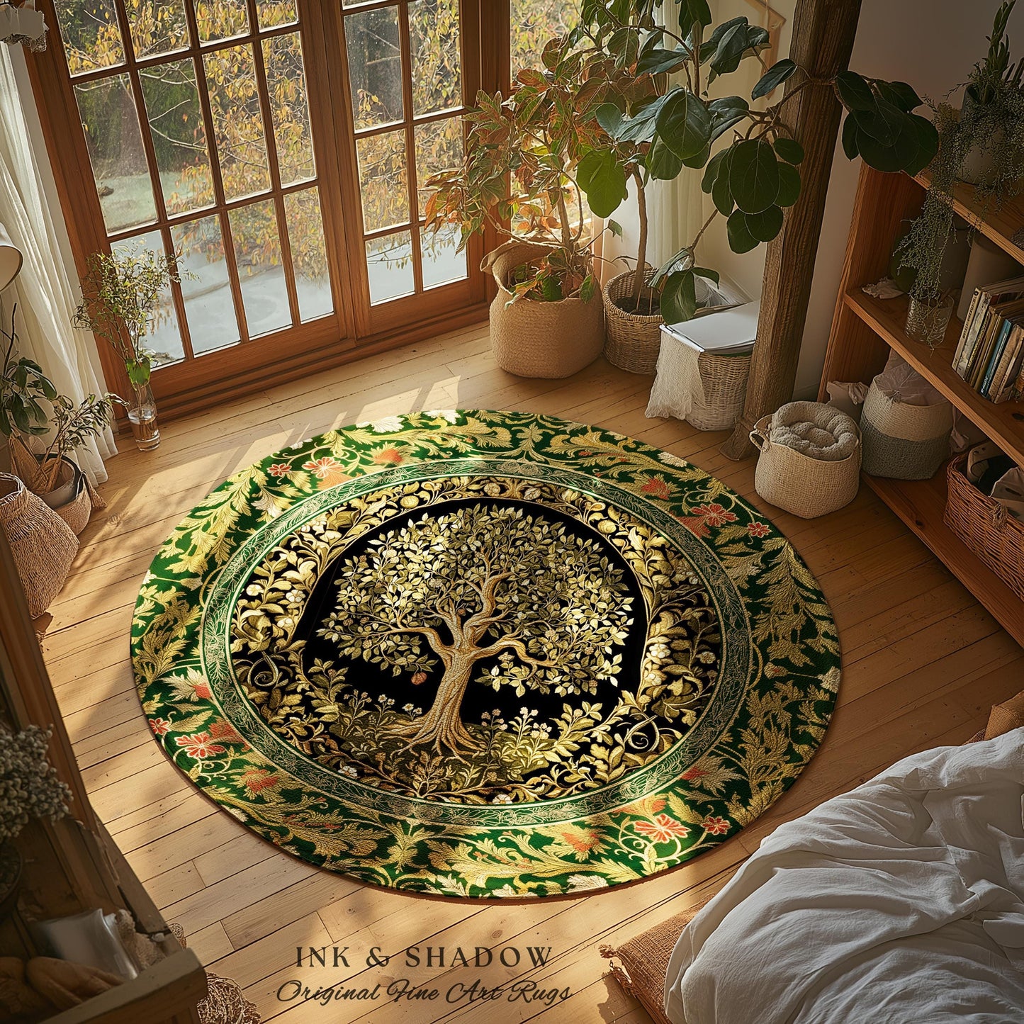 Tree of Life Fairytale Inspired Rug | Celestial Folk Art Decor Cottagecore Folklore Style Aesthetic Housewarming Gift Cozy Bedroom Accent