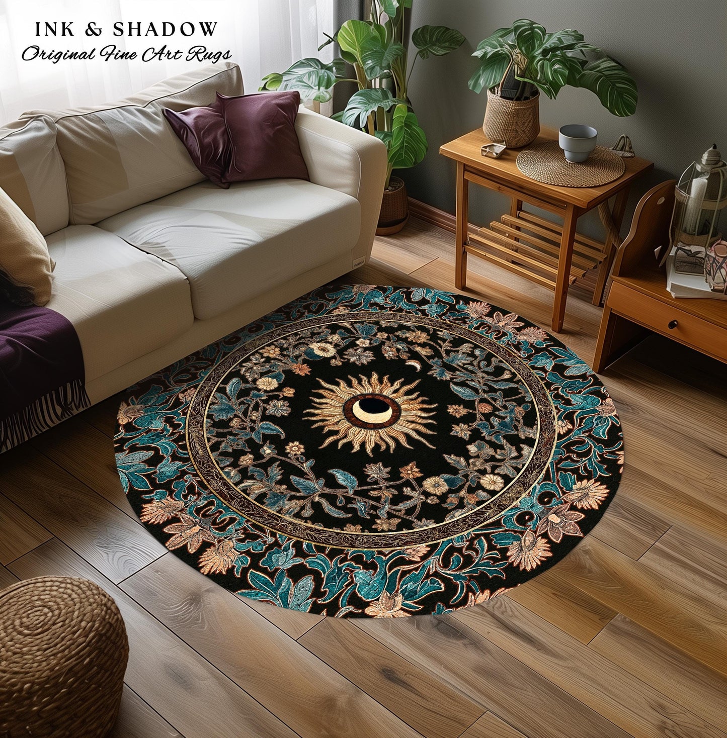 Mystic Moon Dark Academia Rug | Celestial Tarot Inspired Gothic Maximalist Bedroom Rug Whimsical Astrology Ethereal Witchy Home Decor
