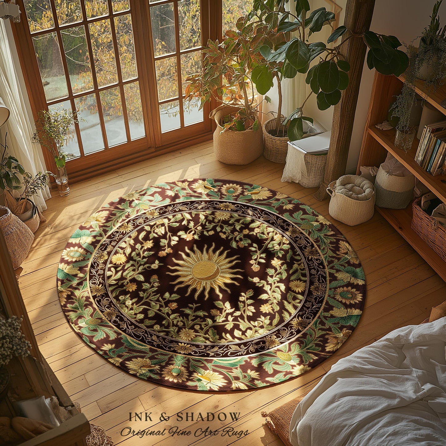 Boho Maximalist Sun Area Rug | Witchy Mystic Theme Rug Whimsical Celestial Tarot Aesthetic Astrology Inspired Spiritual Witchy Accent Rug