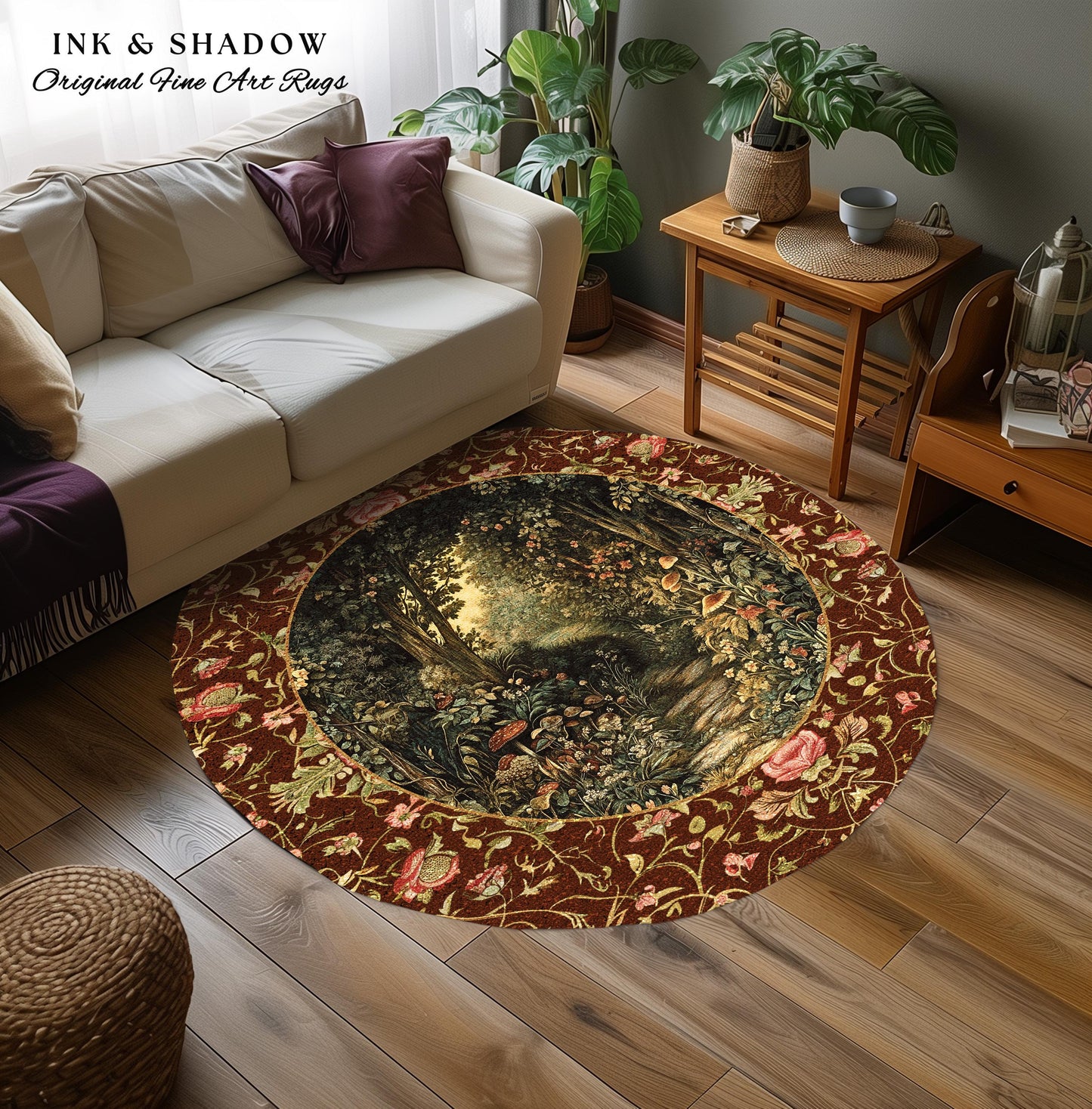 Fairy Ethereal Forest Area Rug | Mystic Dark Academia Folklore Inspired Fairy Aesthetic Accent Rug Magical Dark Bedroom Medieval Botanical |