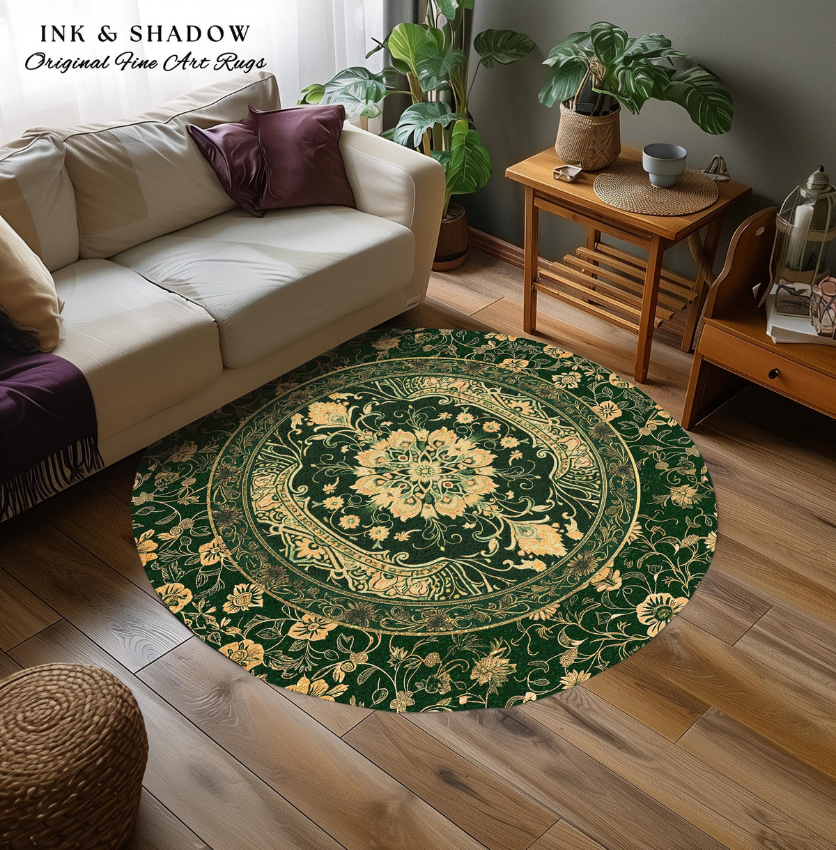 Classical Victorian Green Accent Rug | Vibrant Colors Forest Green Area Rug Floral Elegance Ornate Bohemian Style Baroque Emerald Green |