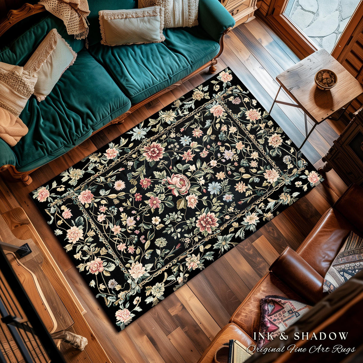 Elegant Victorian Floral Bedroom Rug | Maximalist Aesthetic Danish Pastel Home Decor Rustic Housewarming Gift Fairy Core Bedroom Whimsical |