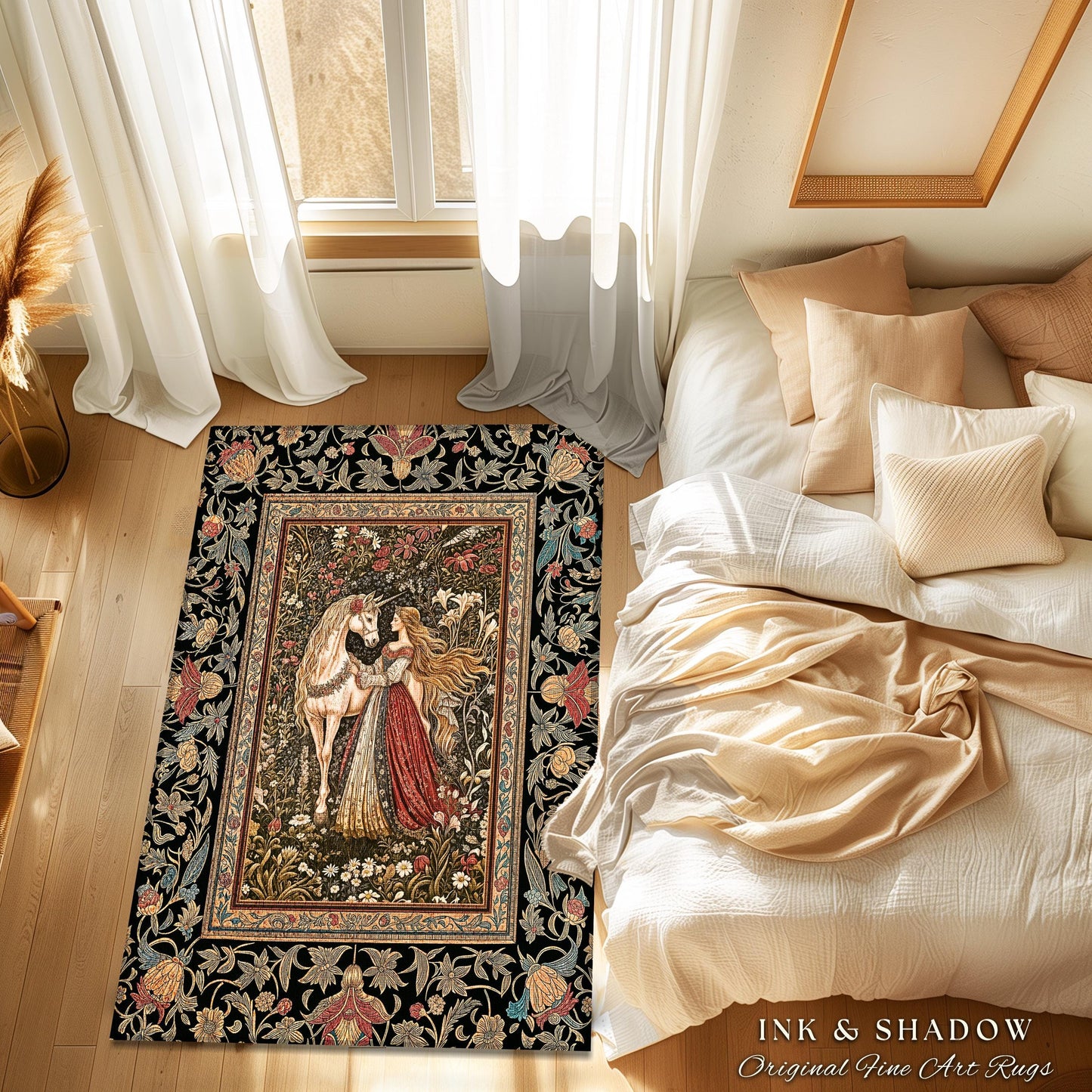 Enchanted Garden Princess Rug | Mystical Cottagecore Royalcore Home Decor Accent Antique Fairytale Bedroom Soft Romantic Folklore Style |