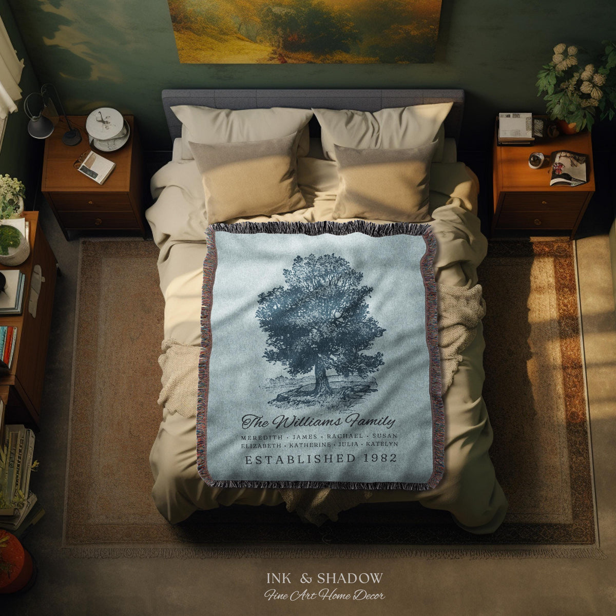 Custom Family Tree Blanket Woven Tapestry | Family Tree Wall Art Blanket Custom Family Gift | Sentimental Gift for Grandmother Personalized
