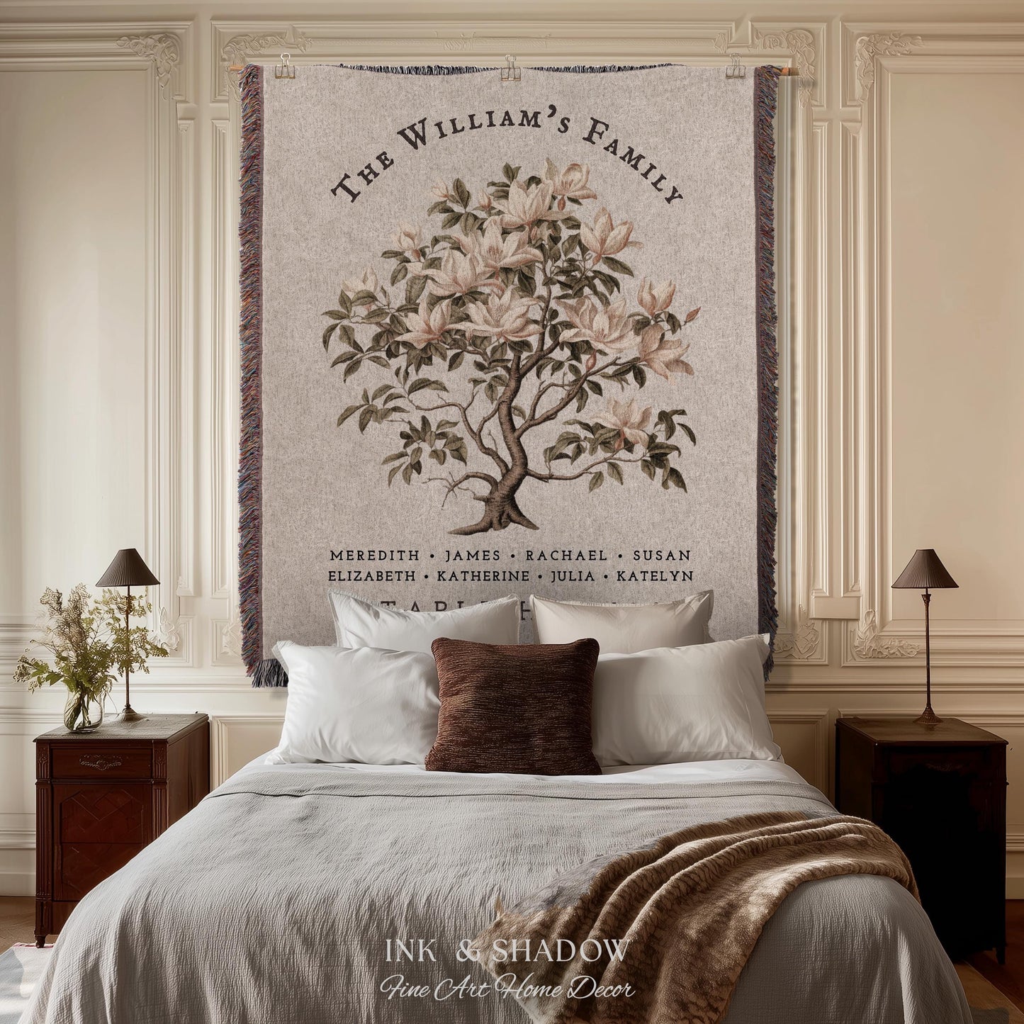 Vintage Family Tree Blanket | Family Name Blanket Custom Family Tree Gift Unique Gift for Mom Personalized Family Name Gift Personalized |