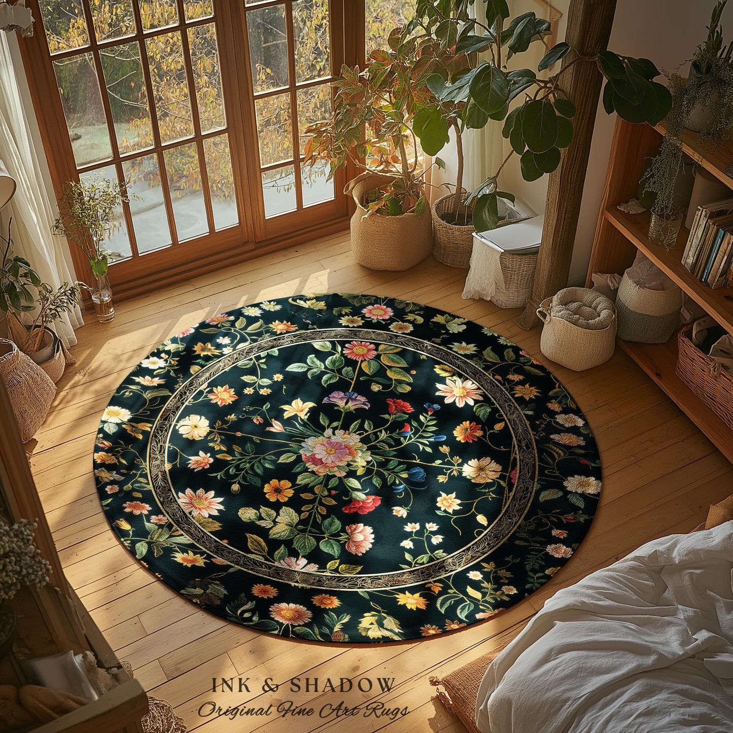 Dark Academia Wildflower Rug | Floral Aesthetic Ornate Gothic Home Decor Whimsical Rustic Housewarming Gift Dark Academia Ethereal Bedroom |