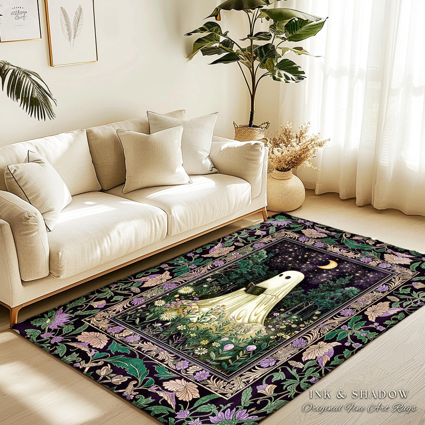 Moody Forest Spirit Ghost Accent Rug | Dark Whimsigoth Celestial Bedroom Rug Witchy Mystical Reading Room Decor Fall Home Aesthetic Cozy |