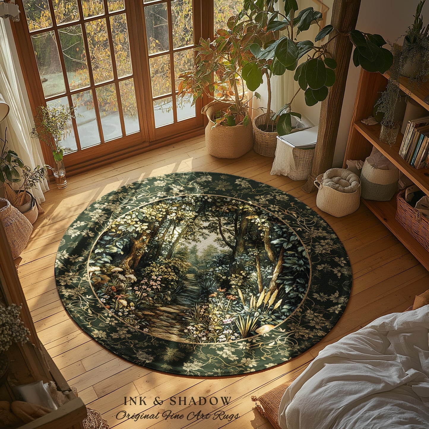 Fairy Meadow Mushroom Forest Rug | Mystic Academia Folklore Inspired Fairycore Aesthetic Accent Rug Magical Bedroom Medieval Home Decor |